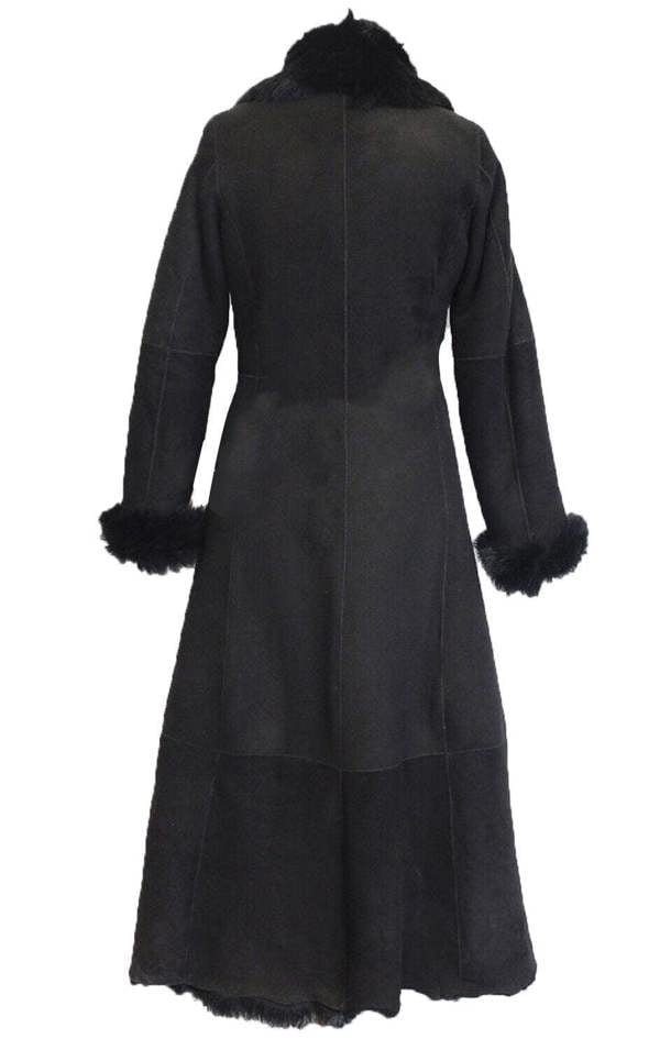 Infinity Leather Womens Black Suede Toscana Sheepskin Trench Coat-Fribourg