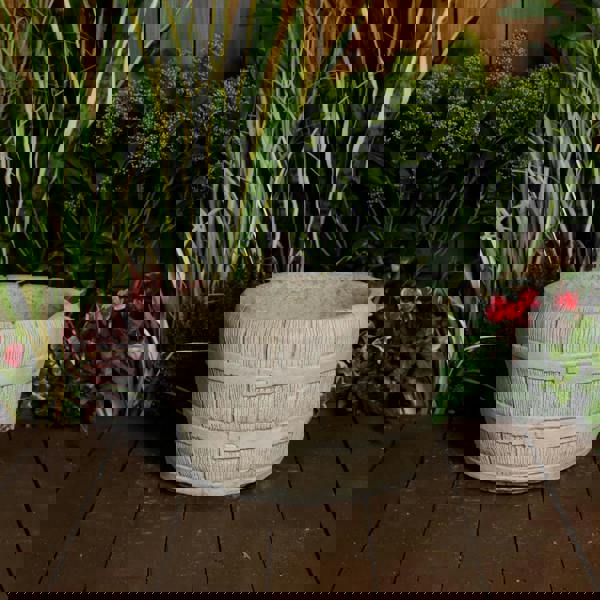Small Half Barrel Stone Garden Planter Flower Pot 