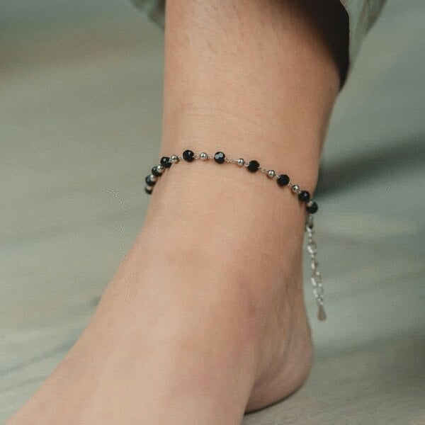 The Colourful Aura Asian Black Bead Chain Nazaria protection Indian Payal Emo Anklet