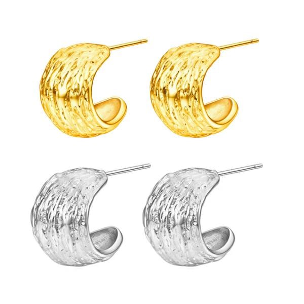 Serafina Margot Earrings - Stainless Steel Textured Chunky Half Hoop Earrings