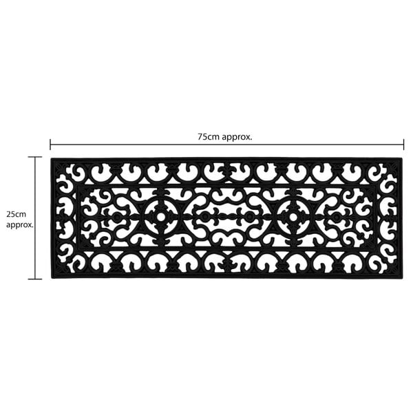 JVL Lexi Wrought Iron Effect Rubber Step Mat, Black, 25x75cm - Set of 2