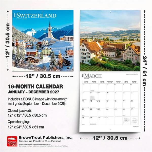 Europe Switzerland Calendar 2027, Wall Calendars, Month To View, Travel, Gift