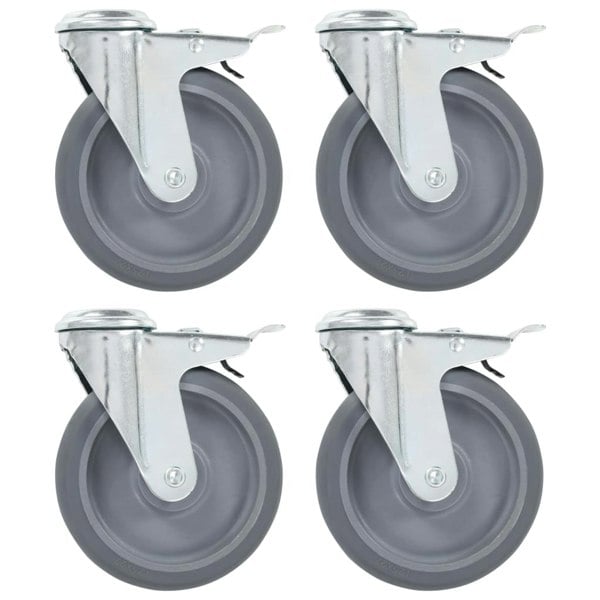 Berkfield Bolt Hole Swivel Casters with Double Brakes 4 pcs 125 mm