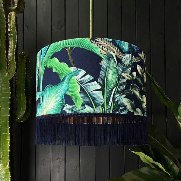 Love Frankie velvet lampshade rainforest gold lining fringing