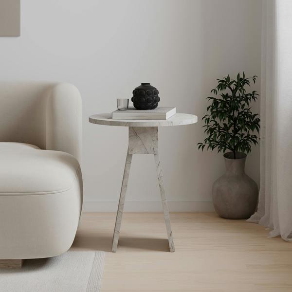 Decortie Modern Chen Side Table Round Shape Particle Board 2 Legs Coffee Table 42(W)x42(D)x50(H) cm