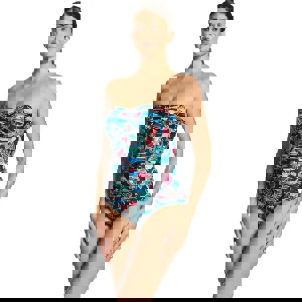 Zoggs Retro Surf Ruched Bandeau swimsuit with removable straps, floral print