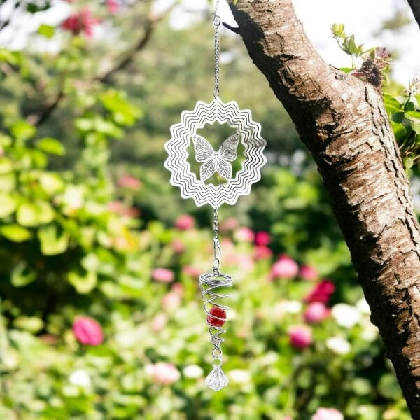 EDH Door Hardware Hummingbird Stainless Steel Hanging Spiral Spinner – 80cm x 15cm | 3D Kinetic Wind Sculpture for Garden, Patio & Home Décor