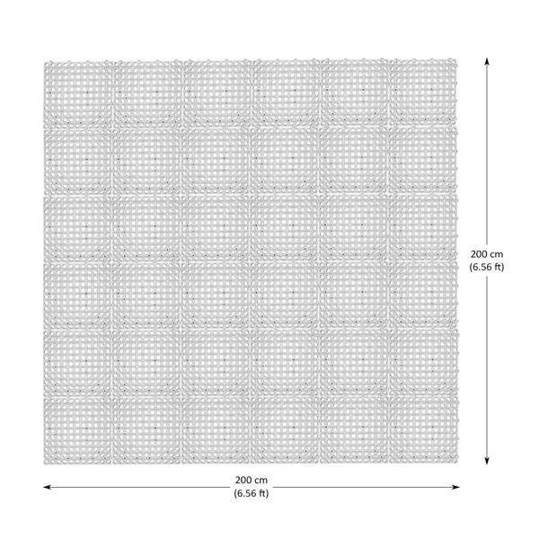 A square ski mat made of 36 interlocking tiles arranged in a 6.56 x 6.56 grid, forming a 200 cm by 200 cm (6.56 ft by 6.56 ft) surface.