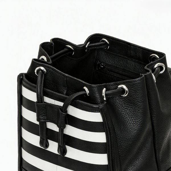 Zatchels Soft Leather Backpack - Black & White Striped