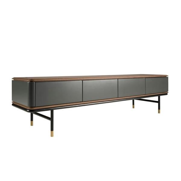 Angel Cerdá TV Stand in Matt Dark Grey Wood, Black Steel and Walnut Top 3265