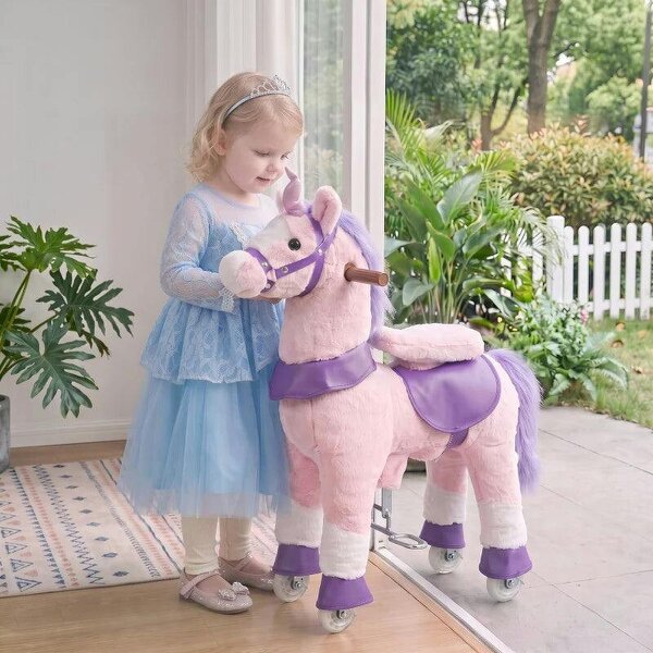 Ride on Horse Pedal Ride On Walking Horse Toy Rotatable Head Neighing Sound, Pink
