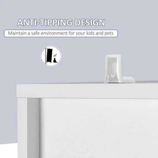 White tall bathroom cabinet with anti-tip design bracket on top
