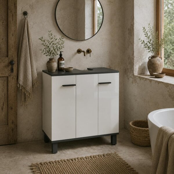 Wyld Haus Karesala High Gloss White Modern Under Sink Bathroom Storage Cabinet