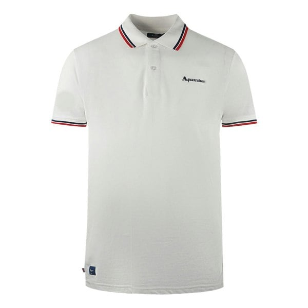 Aquascutum Twin Tipped Collar Brand Logo White Polo Shirt - White