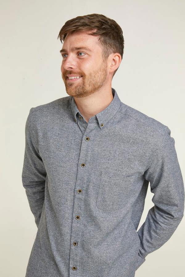 Charcoal Warm Handle Button Down Collar Casual Shirt