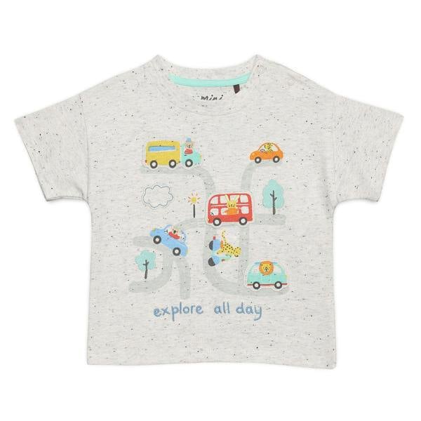 Mini Cuddles Baby Boys Vehicle Printed T-Shirt, Grey