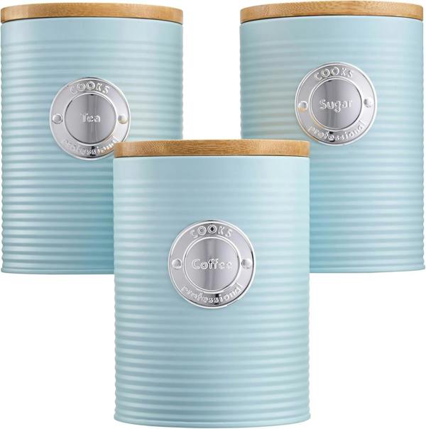 Cooks Professional 3 Piece Kitchen Storage Set with Bamboo Lids | Blue / Silver