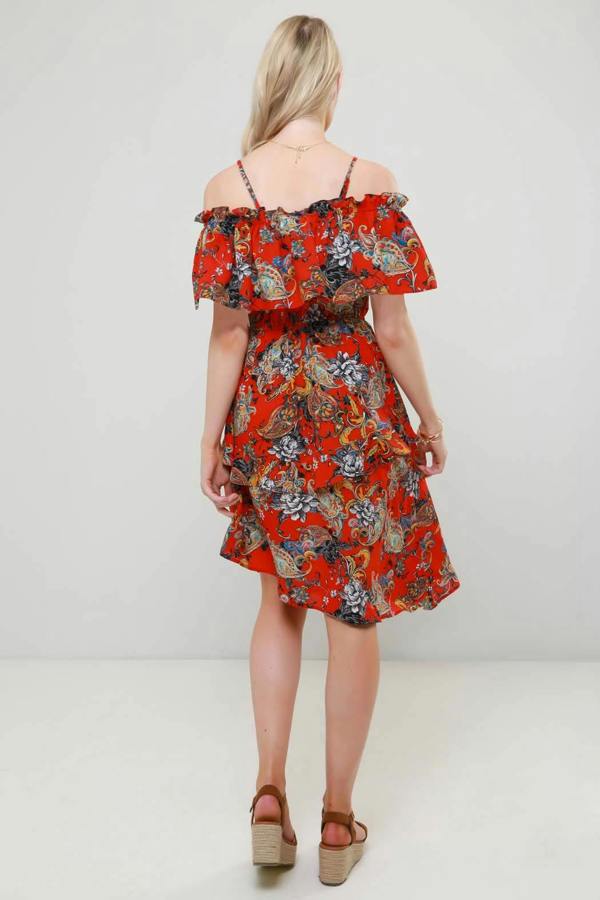 Urban Bliss Anita Red Paisley Asymmetric Ruffle Midi Dress