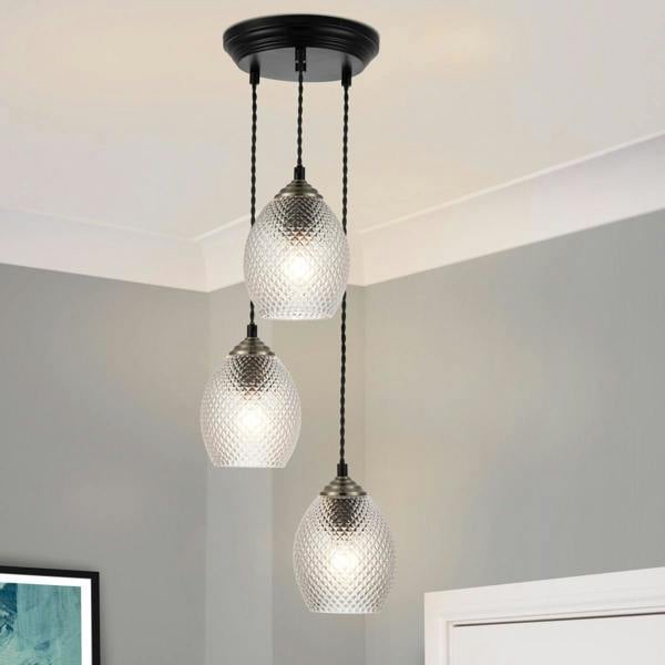COSYLYTE Lorne 3 Light Faceted Glass Pendant Light - Matt Black