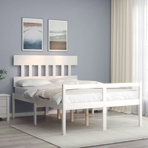 Berkfield Bed Frame with Headboard White 140x200 cm Solid Wood