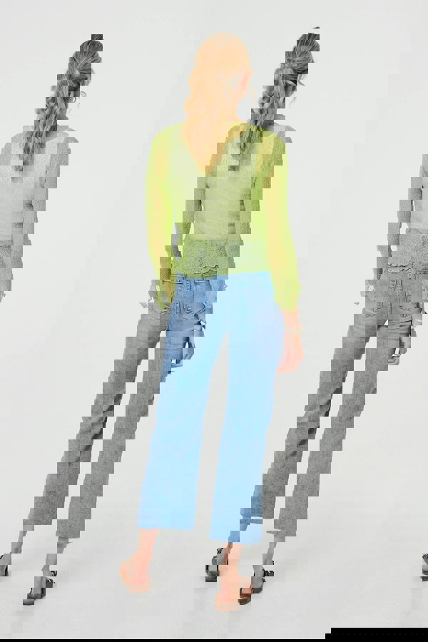 Light Green | Sheer 3/4 Sleeve Open Front Cardigan
