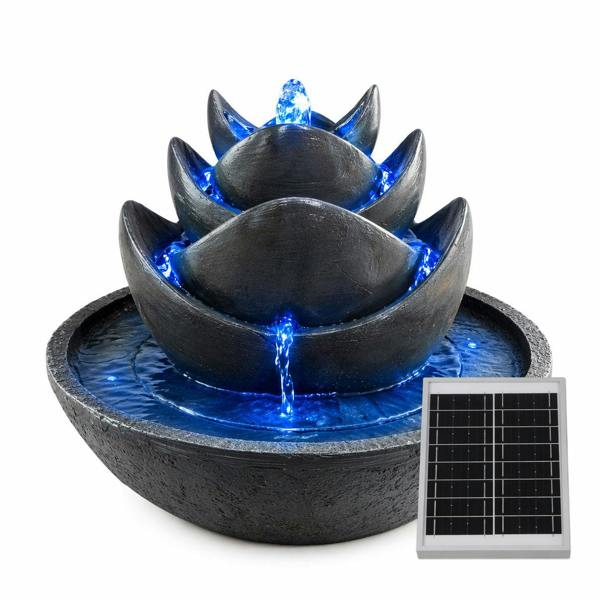 Gardenwize Solar Water Feature – 3 Tier Lotus Fountain with LED Lights & Battery Backup