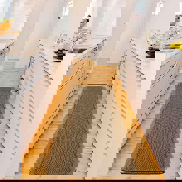 Machine Washable Designer Mats Bordered Line Design Beige