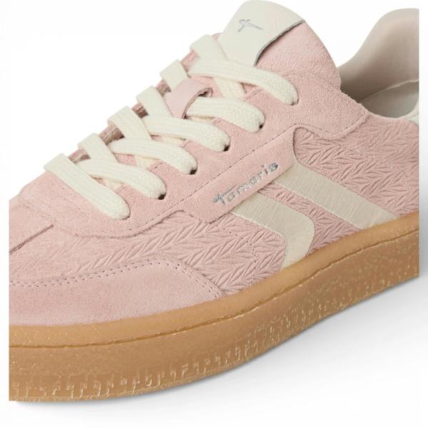Tamaris Women's Pink Leather White Stripes Sneakers