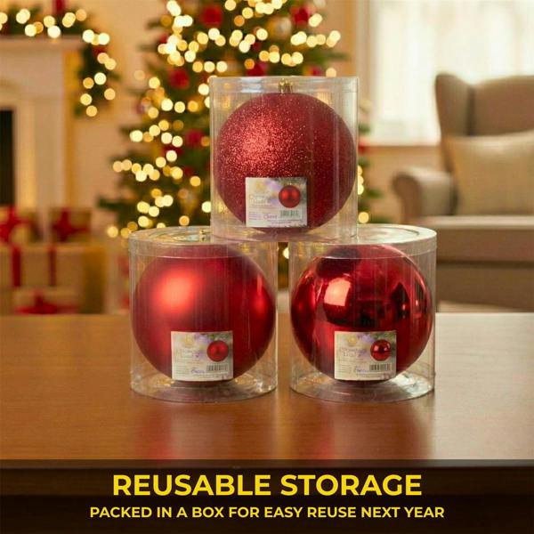 Shatchi 2cm Red Christmas Baubles Set of 3 with Glossy, Matte and Glitter Finishes
