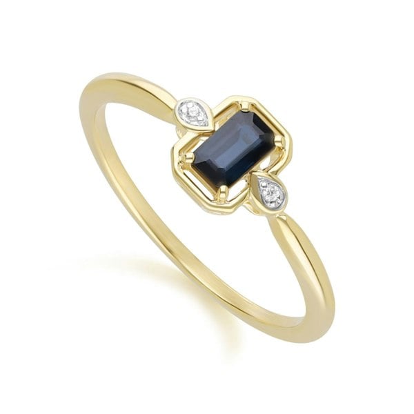 Gemondo Classic Sapphire Baguette & Diamond Ring In 9ct Yellow Gold