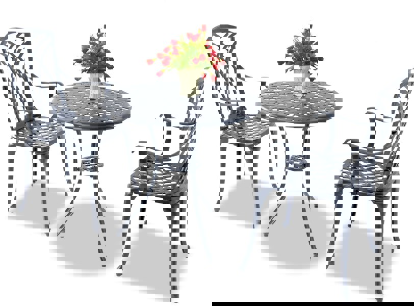 Centurion Supports OSHOWA Luxurious Garden and Patio Table and 2 Large Chairs with Armrests Cast Aluminium Bistro Set Grey