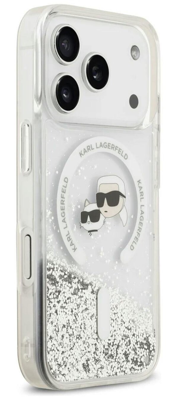 Karl Lagerfeld Liquid Glitter Karl & Choupette Heads Case with MagSafe for iPhone 17/18 Pro 6.3" Clear - KLHMP18LLGKCSGH