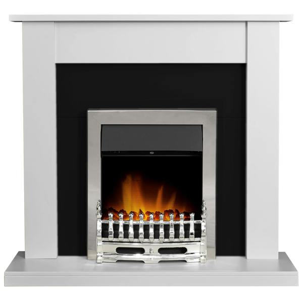 Adam Sutton Fireplace in Pure White & Black with Blenheim Electric Fire in Chrome, 43 Inch