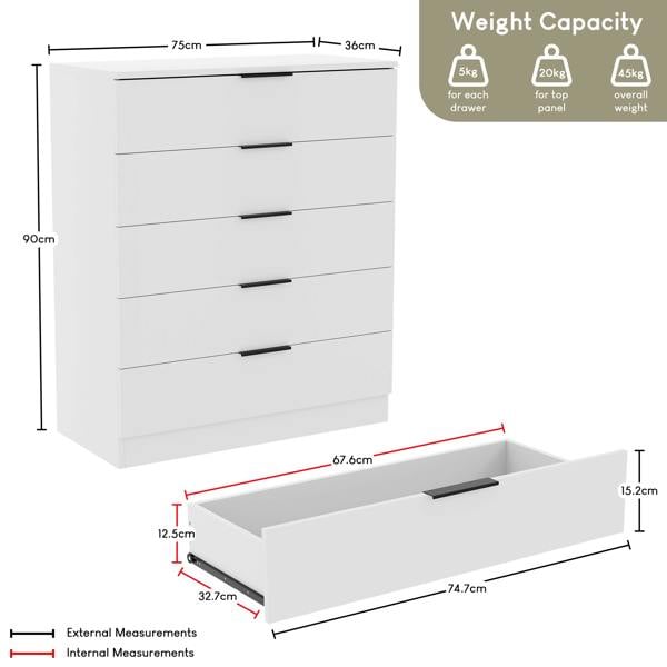 Vida Designs Trega 5 Drawer Chest, Black