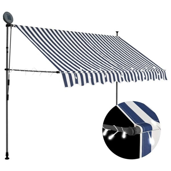 Berkfield Manual Retractable Awning with LED 250 cm Blue and White