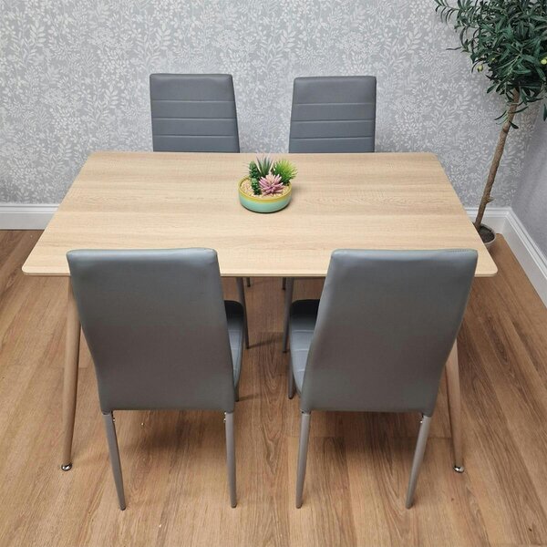 Kosy Koala Modern Wood Effect Dining Table Set With 4 Grey Faux Leather Chairs Dining Room Furniture