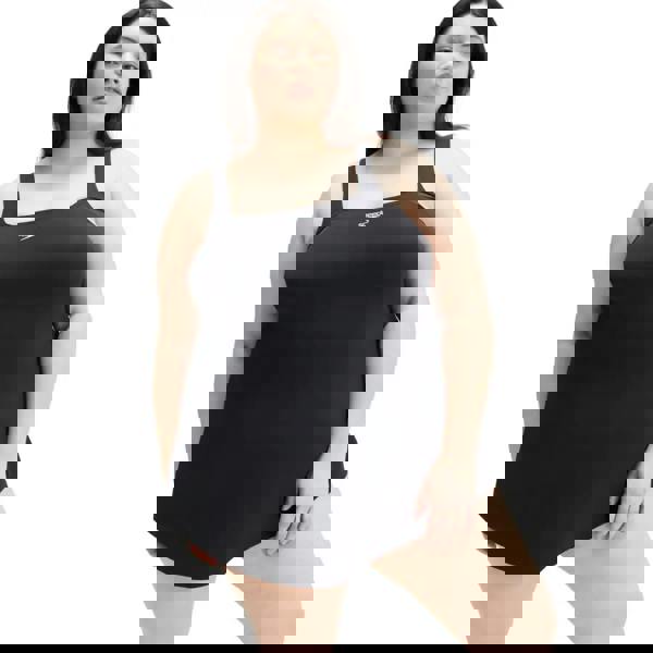 Black plus size Speedo Essential Swim Dress with racerback