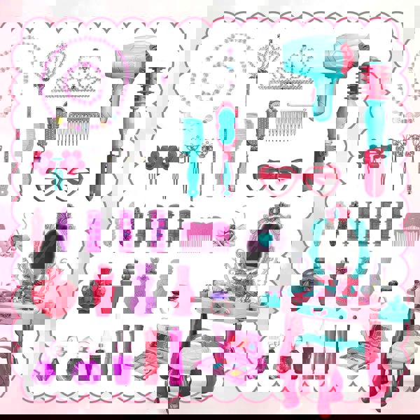 deAO Toys Princess Vanity Table Set with LED Lights & Sound – Kids Makeup Toy for Girls, Perfect Birthday Gift (Pink)