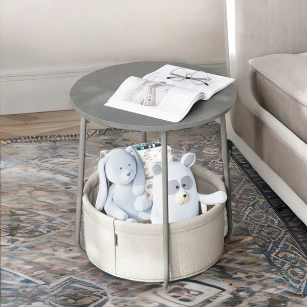 Rafaelo Mobilia Bedside Lamp Table with Storage Basket Grey