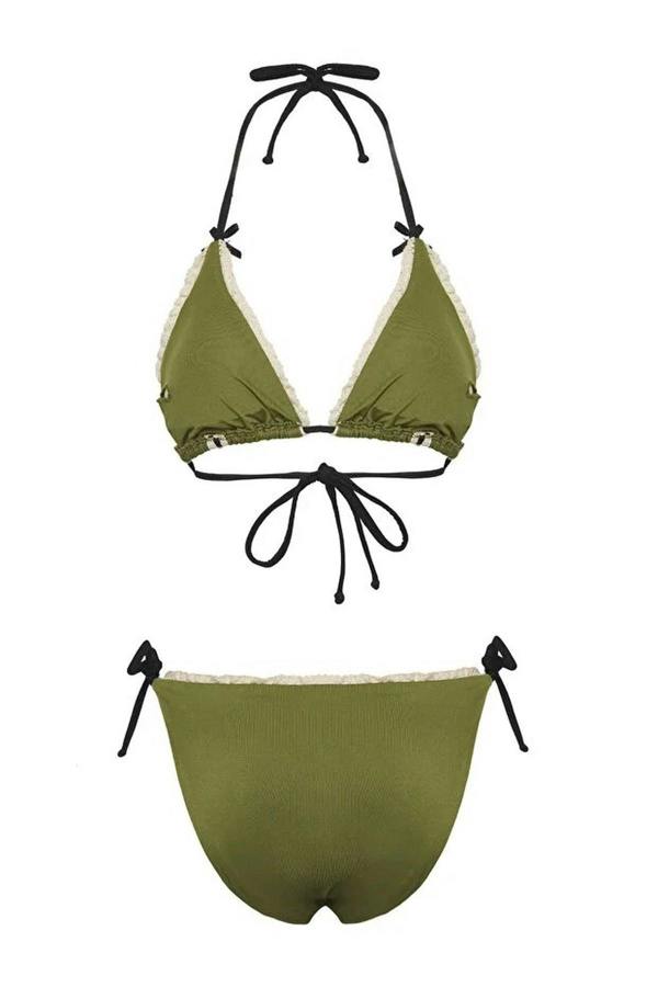 WOVCOR Striped Triangle Padded Regular Waist Bikini Set