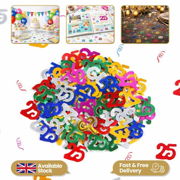 25th Birthday Multicolour Foil Metallic Confetti Party Decoration Packs, 1, 2 or 4 Pack image 2