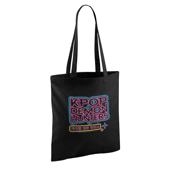 K-Pop Demon Hunters Glowing Lights Travel Logo Tote Bag - Black