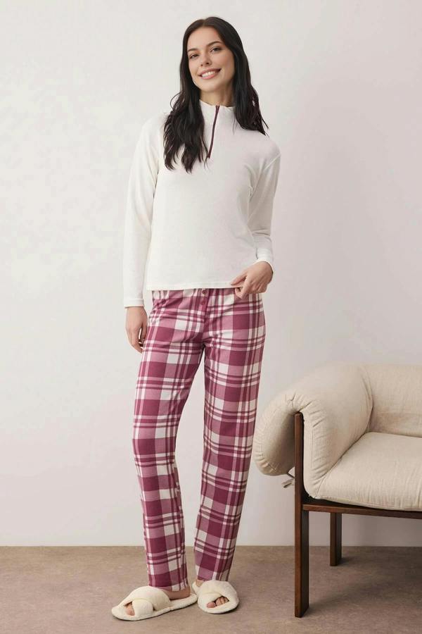 WOVCOR 2-Piece Zippered Soft Winter Waffle Knit Pajama Set