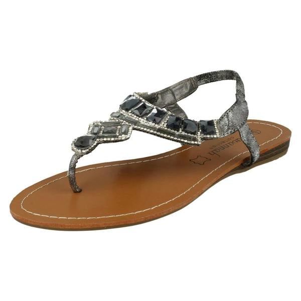 Savannah Ladies Savannah Flat Diamante Jewel Trim Toe Post Sandal