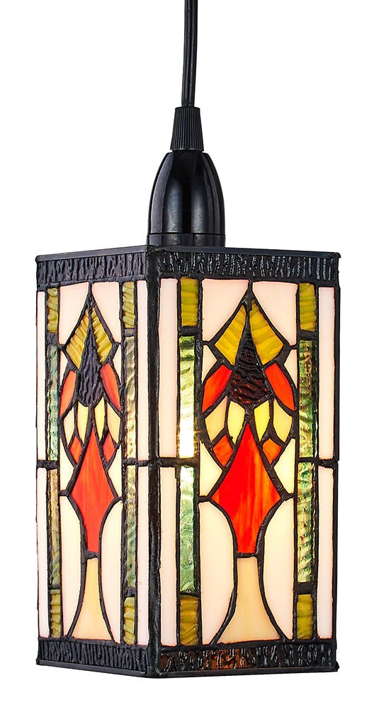 Art Deco Tiffany Easy Fit Pendant Shade with Green, Amber and Red Stained Glass Image 1