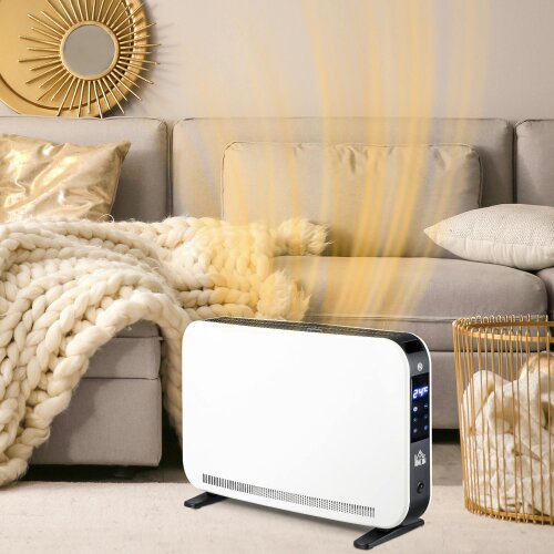 HOMCOM Portable Convector Heater with 24H Timer Adjustable Temperature White