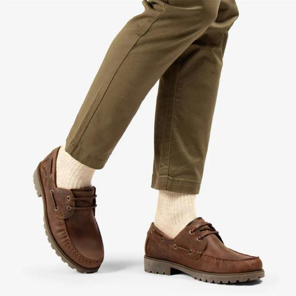Panama Jack Boat C5 Men's Waterproof Bark Brown Leather Lace-Up Low-Cut Ankle Boots -