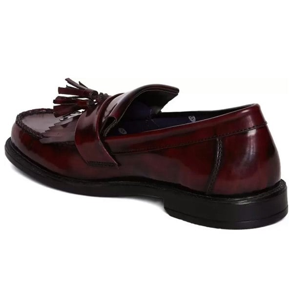 Roamers Mens Toggle Saddle Hi-Shine Leather Loafers - Oxblood