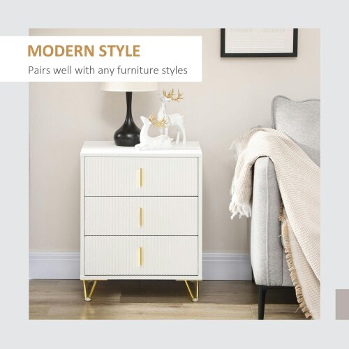Wyld Haus Tempette Wood White And Gold Tone Elegant 3 Ribbed Drawer Storage Chest