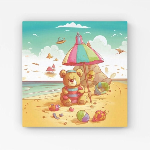 Warren Reed Lucky Teddy Bear On A Beach Holiday Canvas